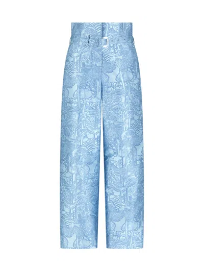 Emporio Armani All-over Jacquard Very High-waisted Trousers In Blue