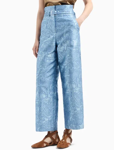 Emporio Armani All-over Jacquard Very High-waisted Trousers In Blue