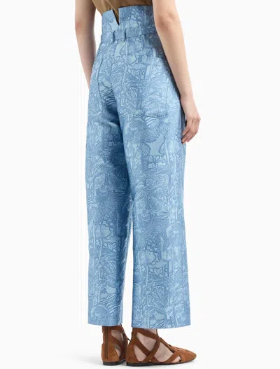 Emporio Armani All-over Jacquard Very High-waisted Trousers In Blue