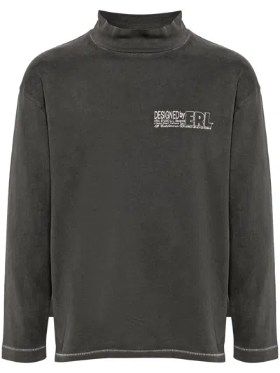 Erl Brushed Cotton Mock-neck Sweatshirt With Contrasting Print