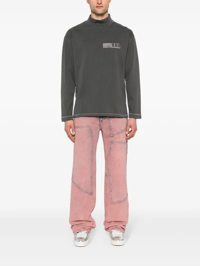 Erl Brushed Cotton Mock-neck Sweatshirt With Contrasting Print