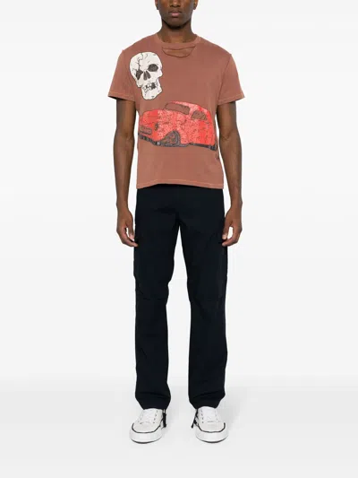 Erl Unisex Ripped Collar Skull Red Car Tshirt Knit Clothing