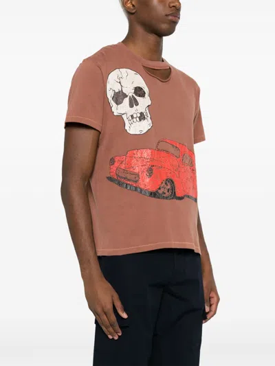 Erl Unisex Ripped Collar Skull Red Car Tshirt Knit Clothing