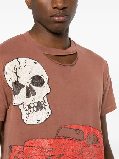Erl Unisex Ripped Collar Skull Red Car Tshirt Knit Clothing