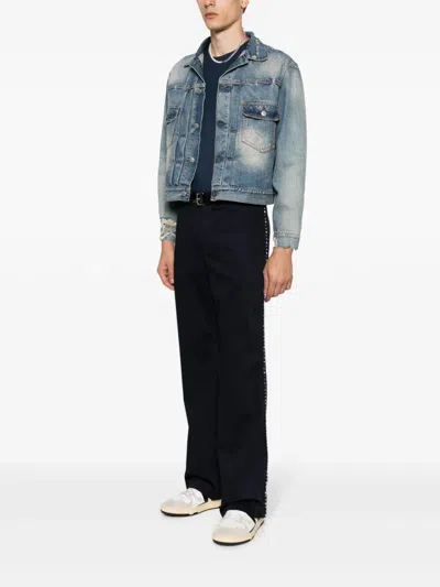 Wales Bonner Pantalone In Cotone Blu Notte Uomo