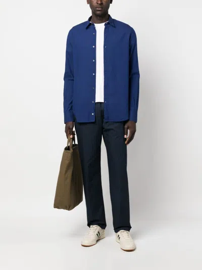 Aspesi Buttoned Long-sleeved Shirt In Blue