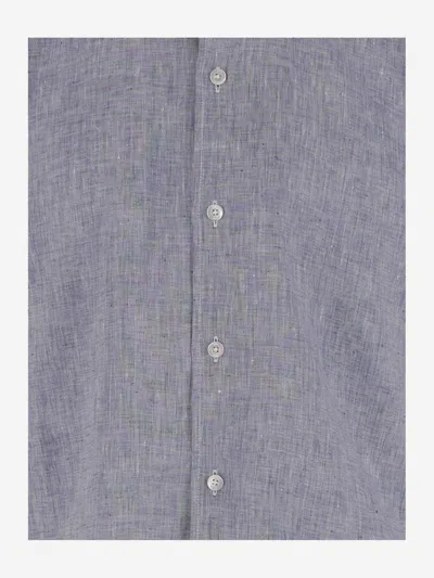 Herno Textured Grey Linen Shirt With Classic Collar In Grey