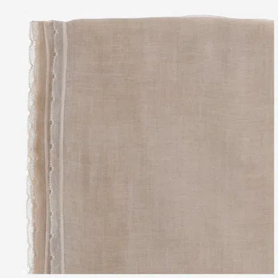 Faliero Sarti Rectangular Cashmere Blend Scarf With Lurex Accents In Beige
