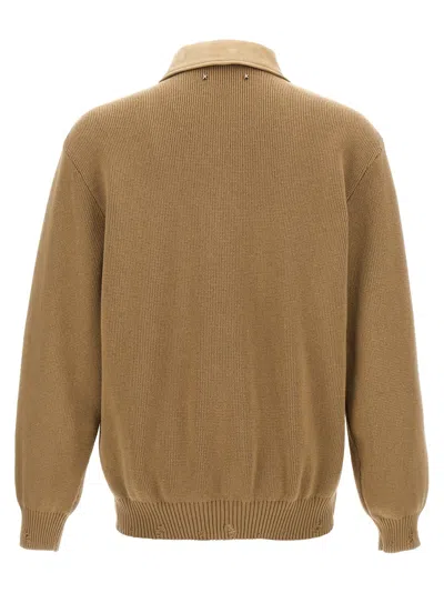 Golden Goose 'neil' Collar Jacket With Ribbed Accents In Beige