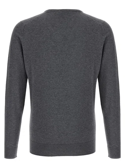 John Smedley Crew Neck Sweater With Ribbed Cuffs In Gray