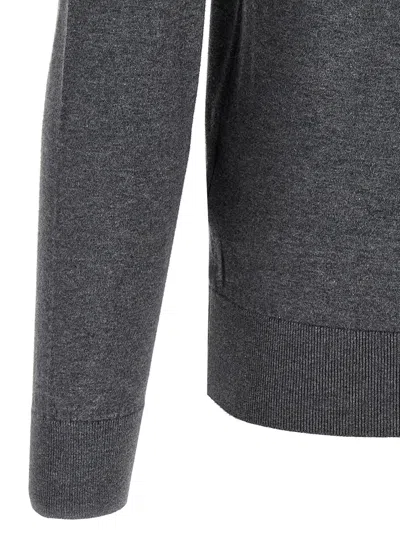 John Smedley Crew Neck Sweater With Ribbed Cuffs In Gray