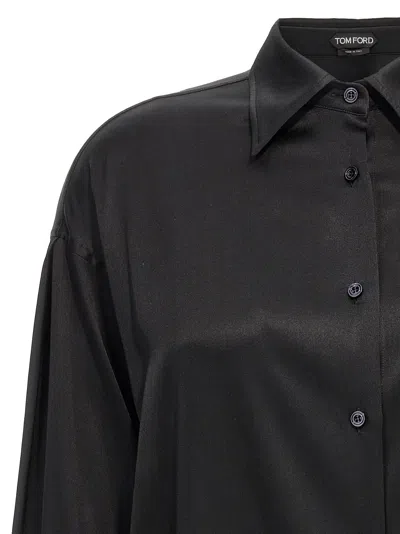 Tom Ford Stretch Silk Satin Relaxed Fit Shirt Clothing In Black
