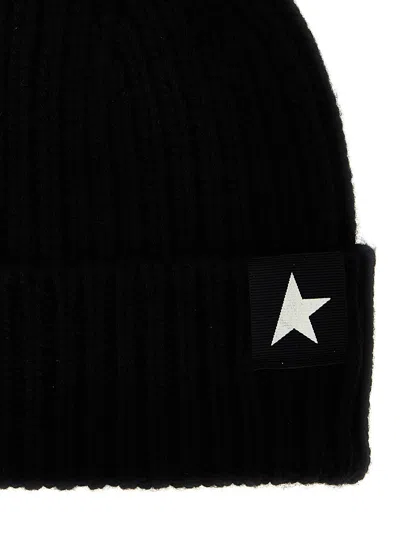 Golden Goose Mans Ribbed Black Wool Hat With Logo In Black