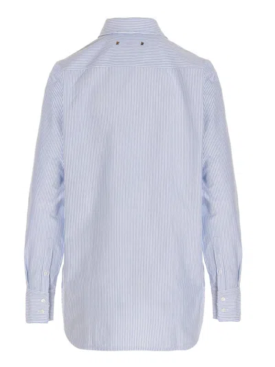 Golden Goose Striped Embroidered Shirt With Collared Cuffs In Light Blue