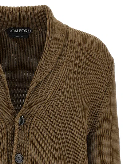 Tom Ford Ribbed Texture Shawl Collar Front Pockets In Brown