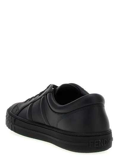 Fendi Domino Leather Low-top Sneakers In Black