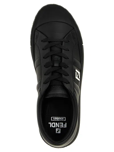 Fendi Domino Leather Low-top Sneakers In Black