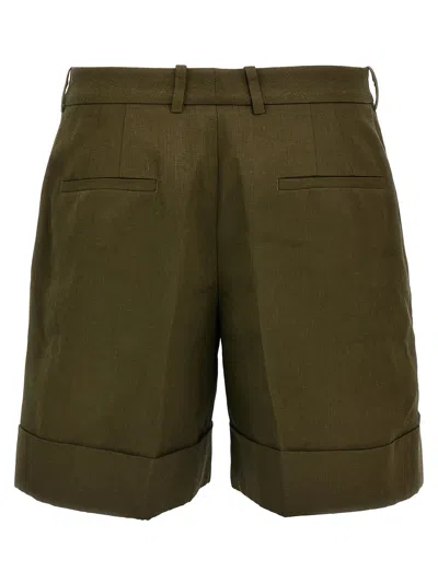 Jil Sander Linen Shorts With Pockets And Cuffed Hem In Green