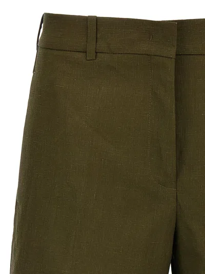Jil Sander Linen Shorts With Pockets And Cuffed Hem In Green