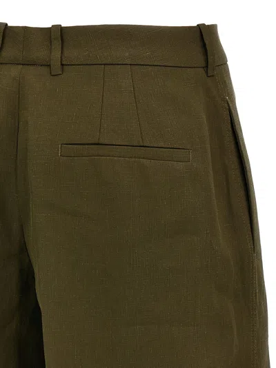 Jil Sander Linen Shorts With Pockets And Cuffed Hem In Green