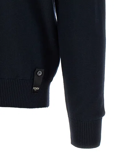 Fendi Ff Logo Wool Crewneck Sweater In Blue
