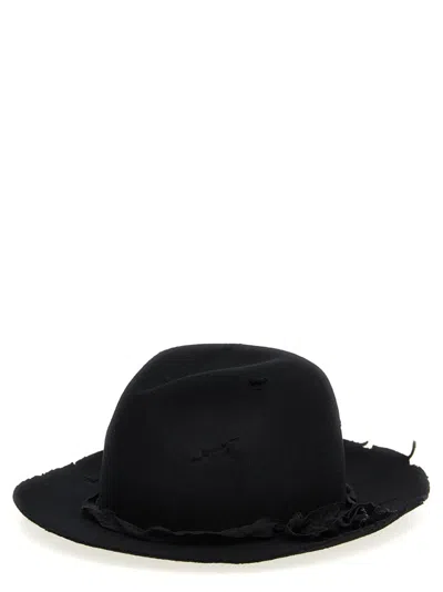 Yohji Yamamoto Distressed Narrow Brim Hat In Black