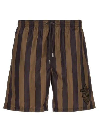 Fendi Printed Polyester Swimming Shorts In Brown