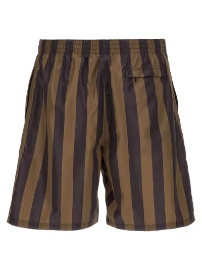 Fendi Printed Polyester Swimming Shorts In Brown