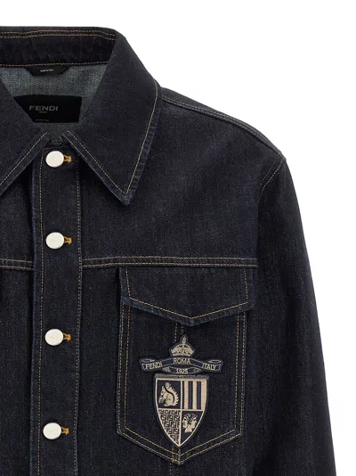 Fendi Denim Padded Jacket In Blue