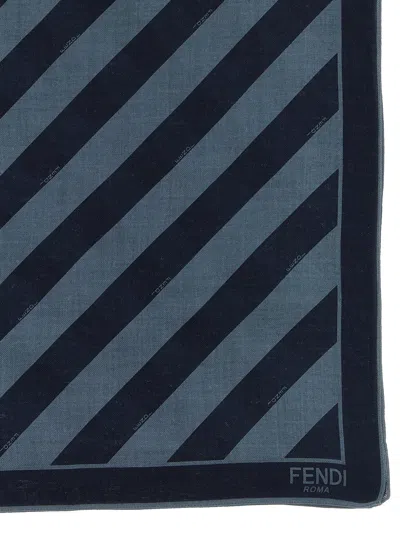 Fendi Men Embroidered Wool And Linen Scarf In Blue