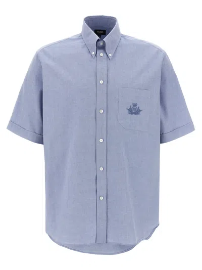 Fendi Embroidered-pocket Short-sleeve Shirt In Blue