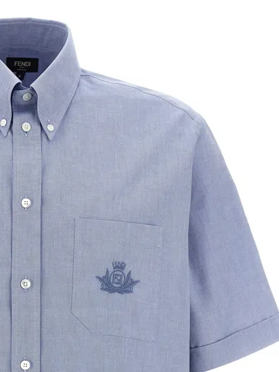 Fendi Embroidered-pocket Short-sleeve Shirt In Blue