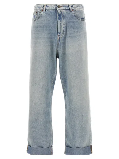 Valentino Stitched Belt Loops Straight Five-pocket Trousers In Light Blue