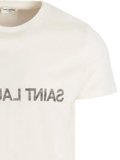 Saint Laurent Cotton T-shirt In Reverse Design In White
