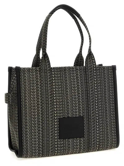 Marc Jacobs Large Jacquard Shopper Bag With Versatile Leather Handles In Black