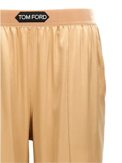 Tom Ford Straight-leg Pajama Style Silk Pants In Neutral