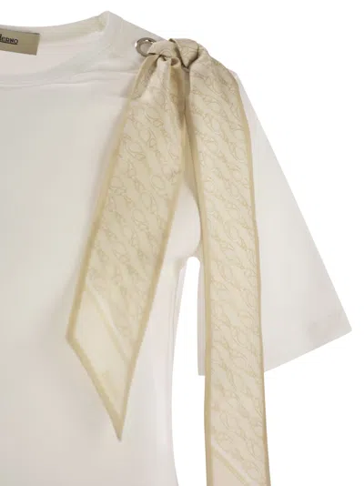 Herno T-shirt With Shoulder Scarf In Milk