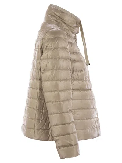 Herno Light Gray Reversible High Neck Down Jacket In Technical Fabric Woman In Beige/camel