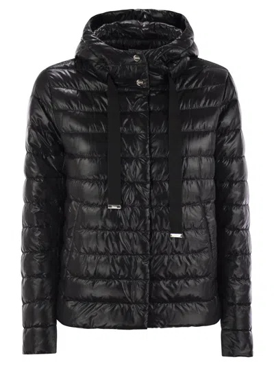 Herno Black Down Jacket With Drawstring Hood And Logo Detail On The Drawstring In Tech Fabric Woman In Black