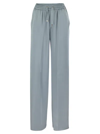 Herno Satin Trousers With Elasticated Waistband In Light Blue
