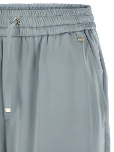 Herno Satin Trousers With Elasticated Waistband In Light Blue