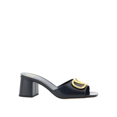 Valentino Garavani Vlogo Signature Slide Sandal In Calfskin 60mm Woman Black 41.5 In Multi