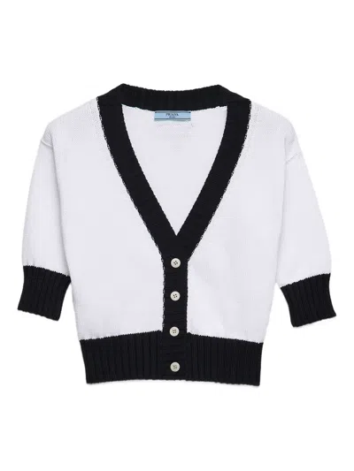 Prada Cropped Cotton Cardigan In White