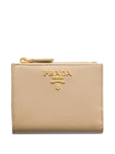 Prada Small Saffiano Leather Wallet In Neutrals