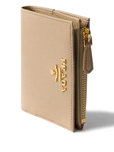 Prada Small Saffiano Leather Wallet In Neutrals