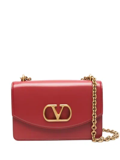 Valentino Garavani Vain Vlogo Leather Shoulder Bag In Red