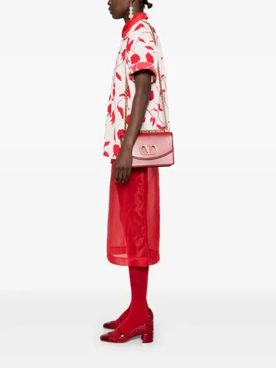 Valentino Garavani Vain Vlogo Leather Shoulder Bag In Red