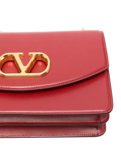 Valentino Garavani Vain Vlogo Leather Shoulder Bag In Red