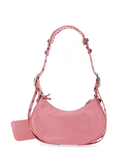 Balenciaga Green Leather Shoulder Handbag With Magnetic Closure And Metal Details In Pink