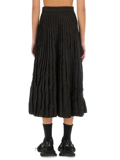 Balenciaga Pleated Leather Midi Skirt In Brown